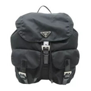 Prada Vela Backpack triangular logo plaque dual buckles Black